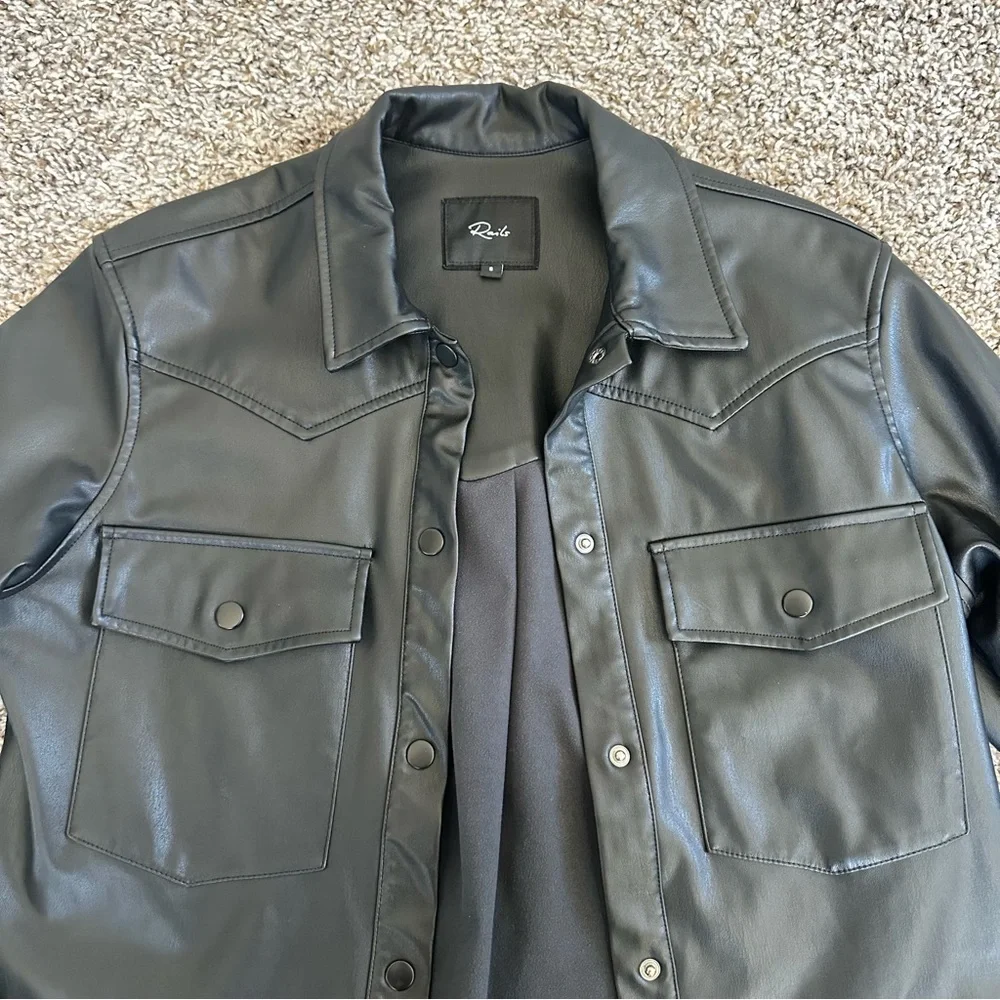 Rails Black Faux Leather Shirt Jacket - Picture 3 of 8